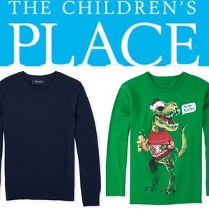 CHILDRENS PLACE| Navy Sweater & Christmas T-Rex T-Shirt Gift Set Boys Holiday L